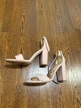 Sam Edelman Blush Pink Block Heel Ankle-Strap Sandals
